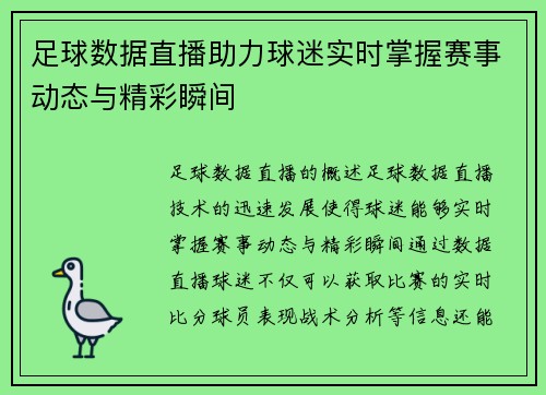 足球数据直播助力球迷实时掌握赛事动态与精彩瞬间